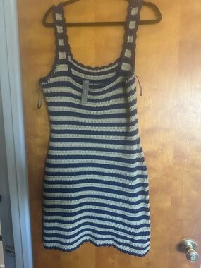 J. Crew Navy and Cream Striped Crochet Tank Dress